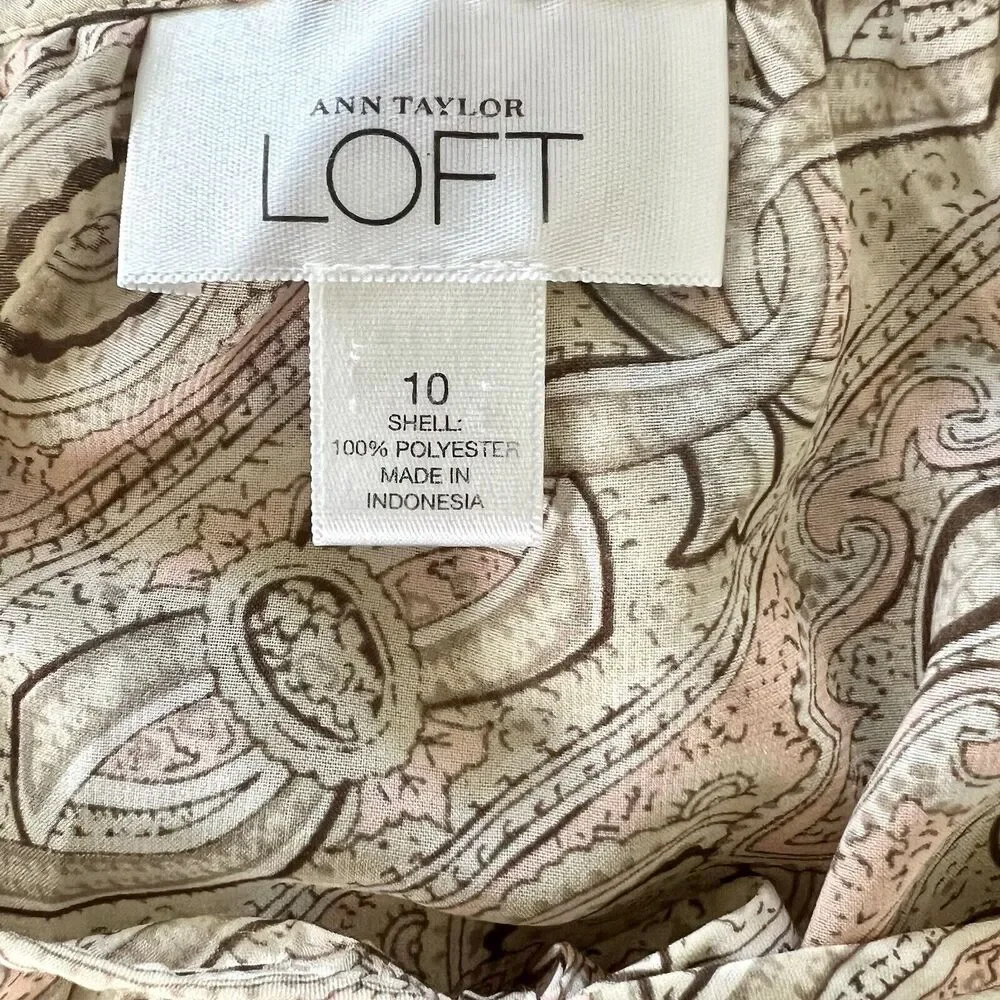 Ann Taylor Loft Light Pink Floral Blouse Shirt Women Size 10 Paisley Print Sheer